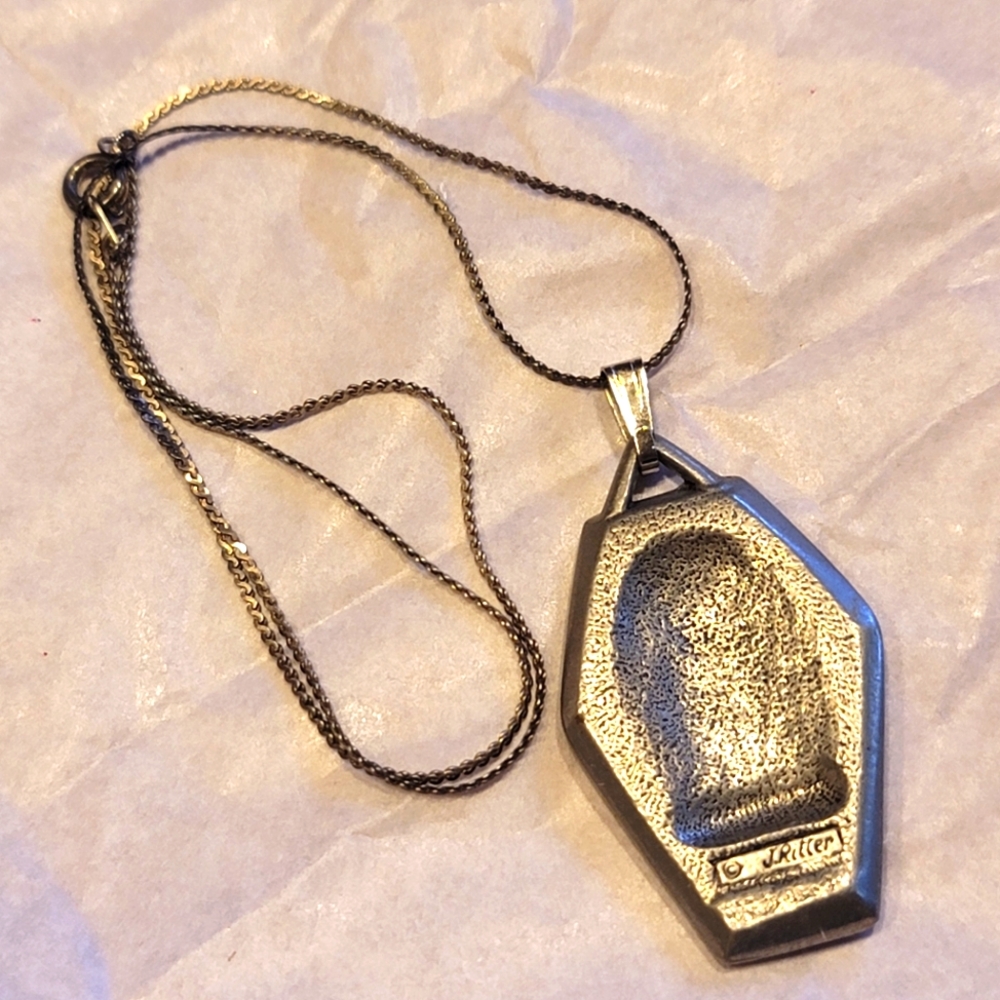 VTG J. Ritter Signed Pewter Owl Necklace With Blue Eyes, Silver Tone 24" - Picture 4 of 6